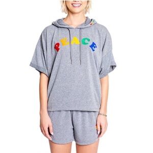 P. J. Salvage Peace Short Sleeve Hoodie Sweatshirt Size Large
